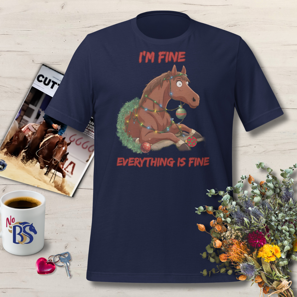 I'm Fine Funny Christmas Horse Tee