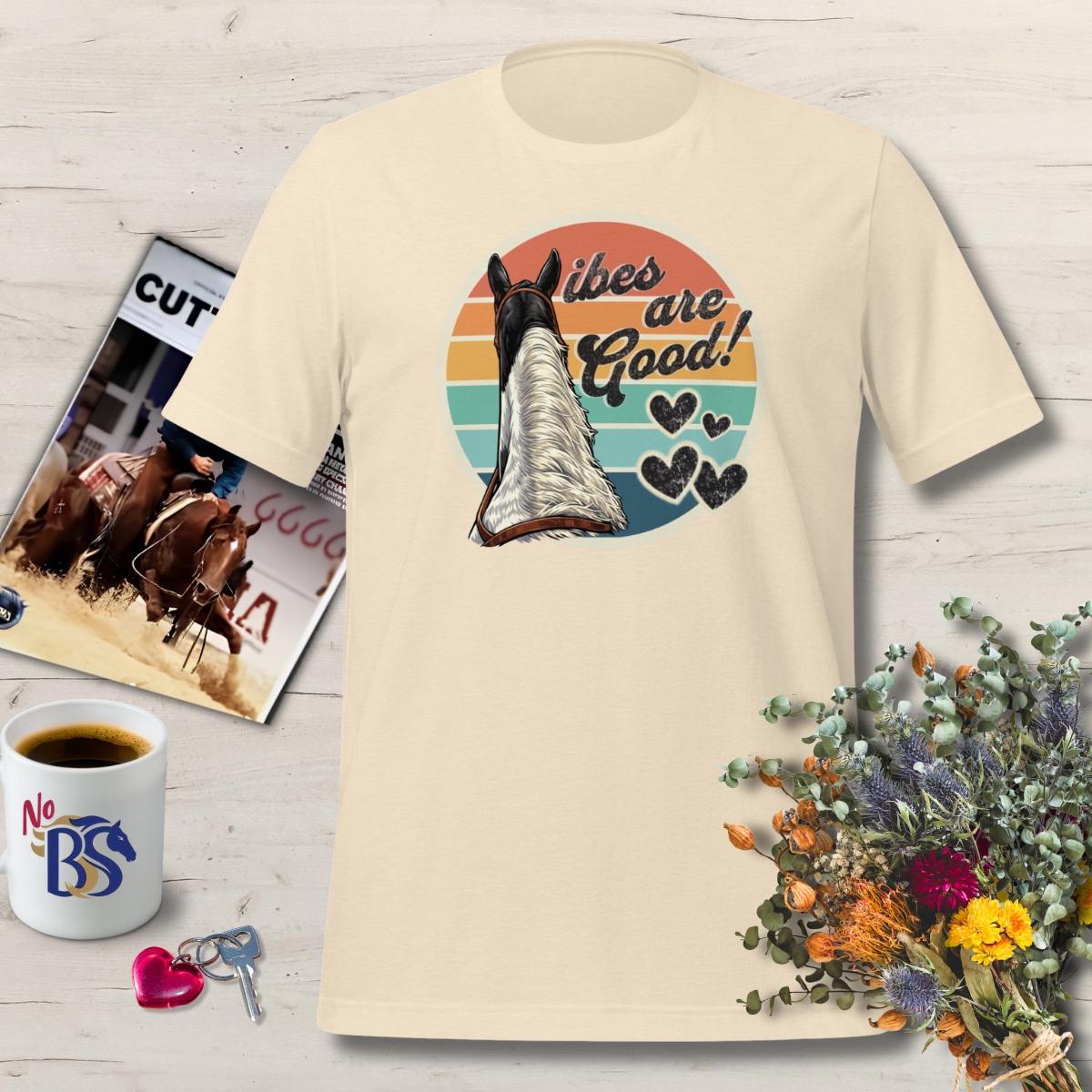 06 Vibes are Good! Retro Summer Horse Riding Shirt
