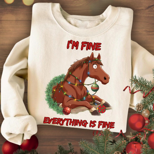 z Everything is Fine Funny Christmas Horse Sweatshirt