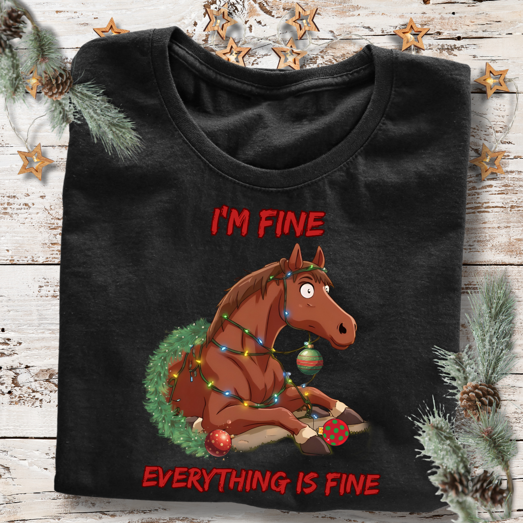 I'm Fine Funny Christmas Horse Tee