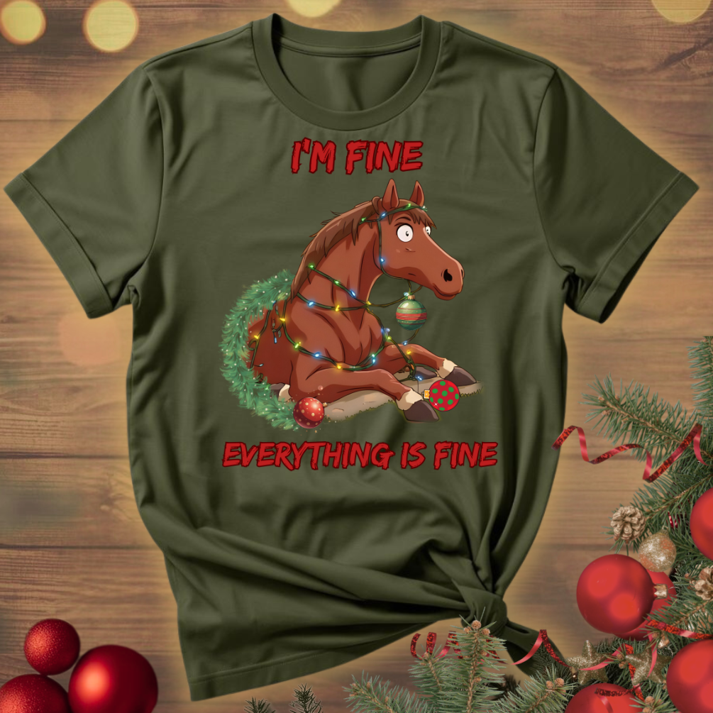 I'm Fine Funny Christmas Horse Tee