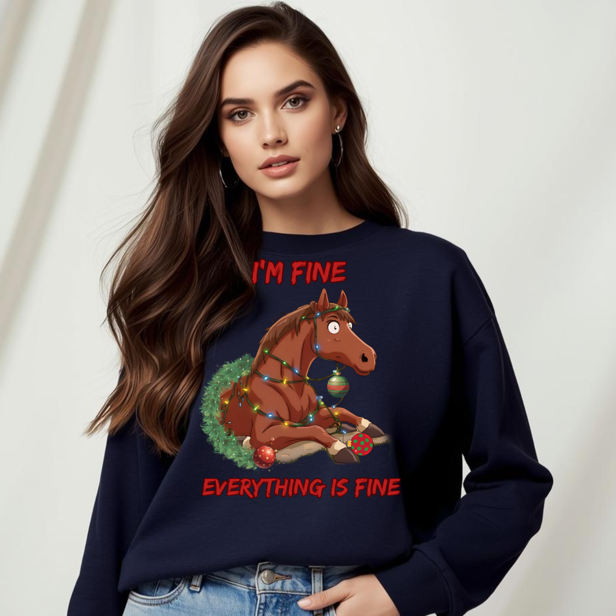 z Everything is Fine Funny Christmas Horse Sweatshirt