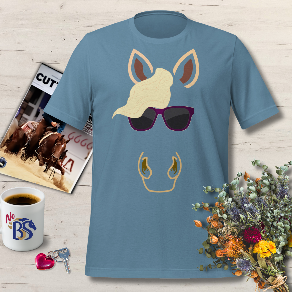 Blonde Horse Wearing 80's Sunglasses Tee