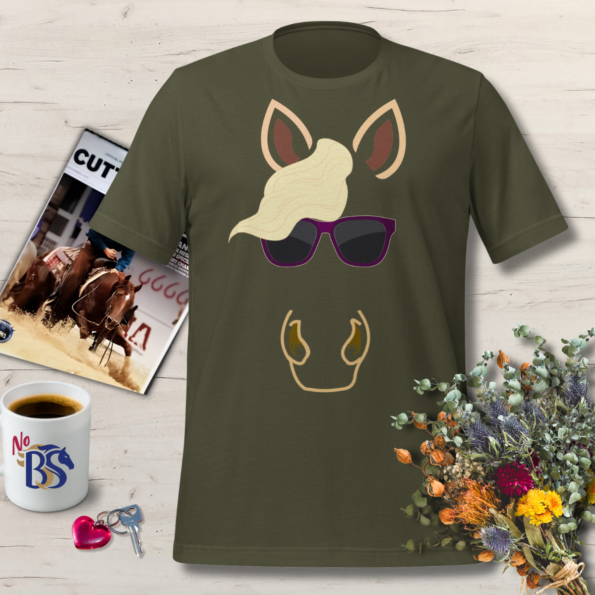 Blonde Horse Wearing 80's Sunglasses Tee