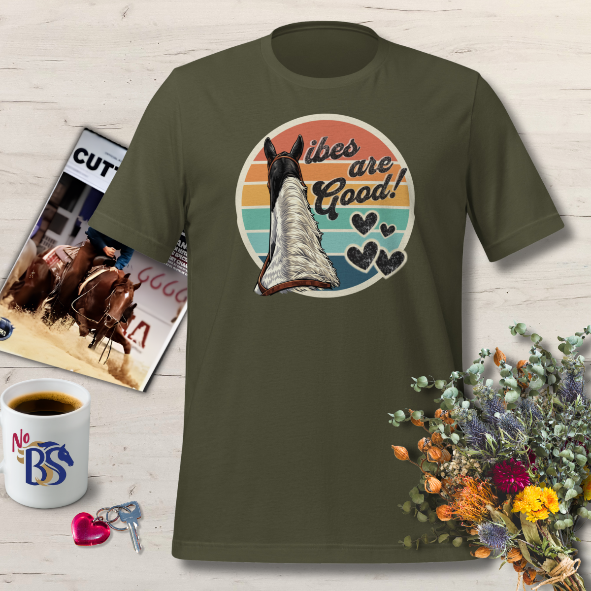 06 Vibes are Good! Retro Summer Horse Riding Shirt