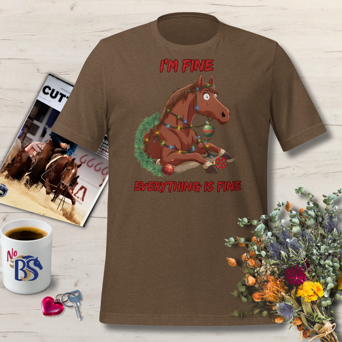 I'm Fine Funny Christmas Horse Tee