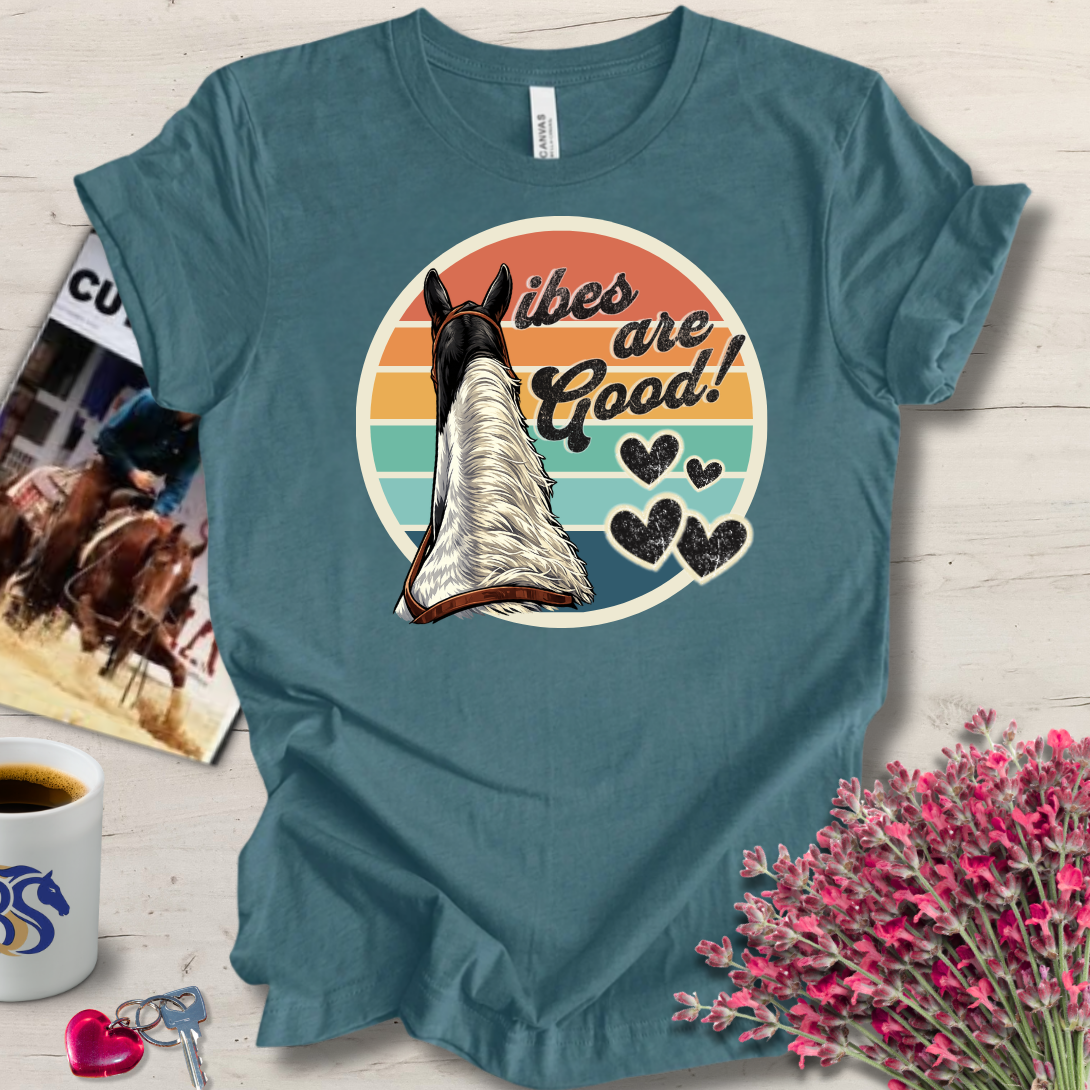 06 Vibes are Good! Retro Summer Horse Riding Shirt