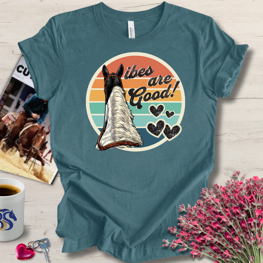 06 Vibes are Good! Retro Summer Horse Riding Shirt