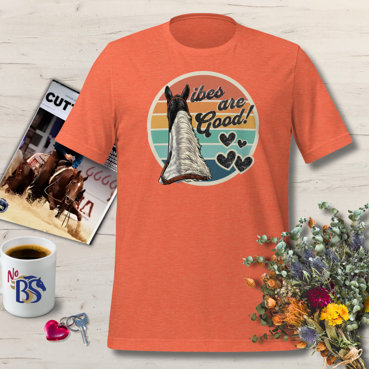 06 Vibes are Good! Retro Summer Horse Riding Shirt