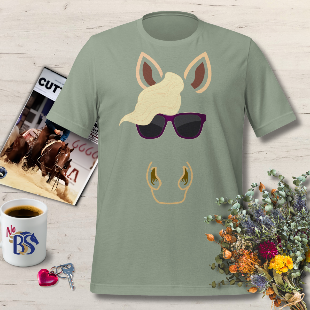 Blonde Horse Wearing 80's Sunglasses Tee