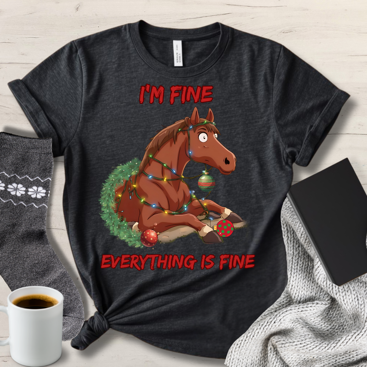 I'm Fine Funny Christmas Horse Tee