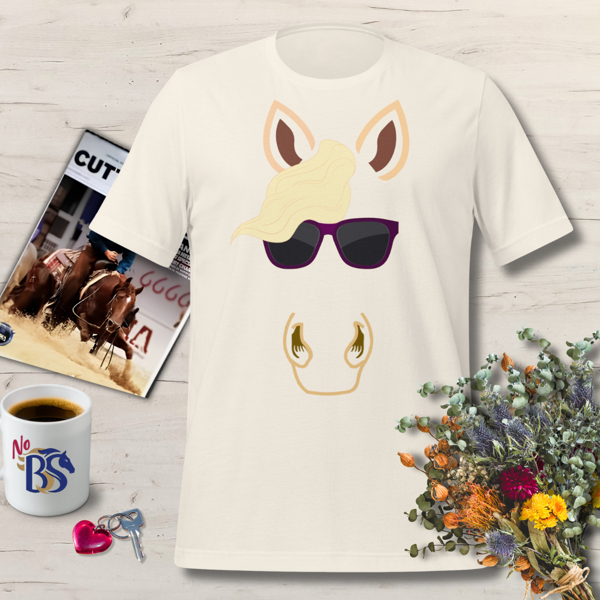 Blonde Horse Wearing 80's Sunglasses Tee